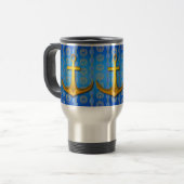 Gold Anchor Blue Cerulean Travel Mug Reisebecher (Vorderseite Links)