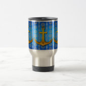 Gold Anchor Blue Cerulean Travel Mug Reisebecher (Mittel)