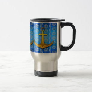 Gold Anchor Blue Cerulean Travel Mug Reisebecher