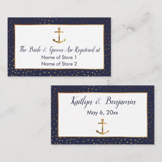 Gold Anchor Confetti, Eheregisterkarten der Marine Begleitkarte (Vorne/Hinten)