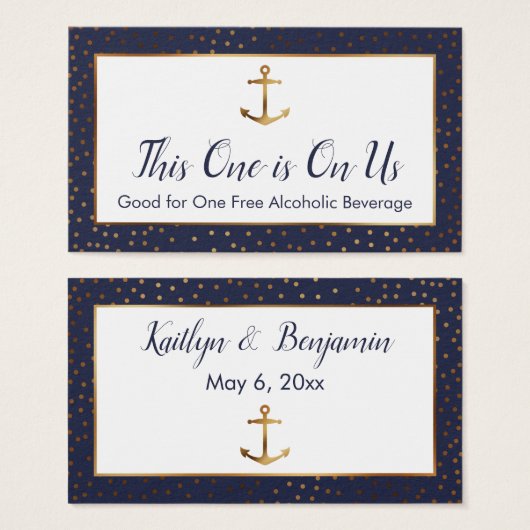Gold Anchor & Confetti Navy Drink Karten (Vorne & Hinten)