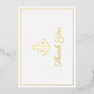 Gold Anchor Monogram Nautical Wedding You Card Folieneinladung