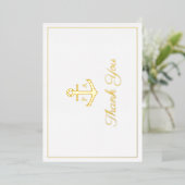 Gold Anchor Monogram Nautical Wedding You Card Folieneinladung (Stehend vorne)