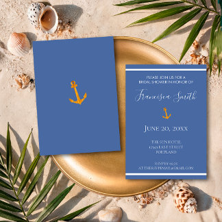 Gold Anchor Nautical Coastal Blue Brautparty Einladung