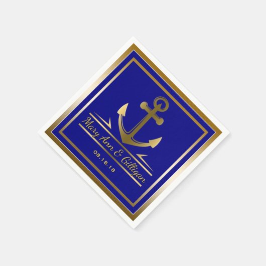 Gold Anchor Nautical Modern Wedding Navy Blue Serviette (Ecke)