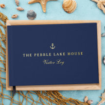 Gold Anchor Navy Blue Nautical Besucherprotokoll
