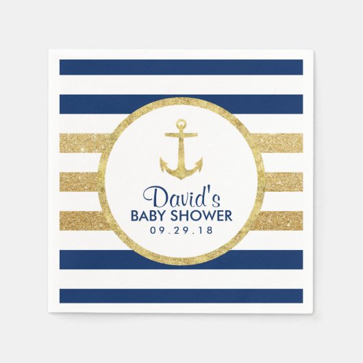 Gold Anchor Navy Gold Stripes Nautical Baby Dusche Serviette (Vorderseite)