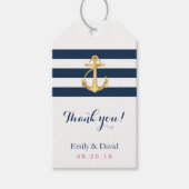 Gold Anchor Navy Stripes Nautische Gastgeschenk Ho Geschenkanhänger (Vorderseite)