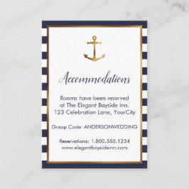 Gold Anchor Navy White Stripes Unterkunftskarten Begleitkarte