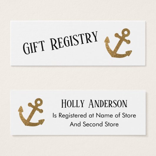Gold Anchor Simple Nautical Gift Registry Cards (Vorne & Hinten)