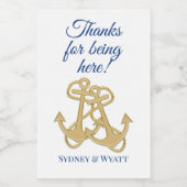 Gold Anchors Nautical Wedding Mini Flasche Weinetikett (Einzelnes Label)