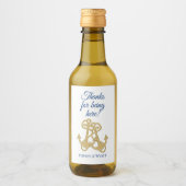Gold Anchors Nautical Wedding Mini Flasche Weinetikett (Vorderseite)