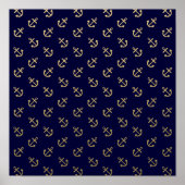 Gold Anchors Navy Blue Background Muster Poster (Vorne)