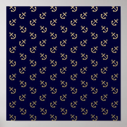 Gold Anchors Navy Blue Background Muster Poster (Vorne)