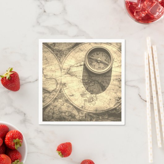 Gold Ancient Map & Compass Paper Napkins Serviette (Beispiel)