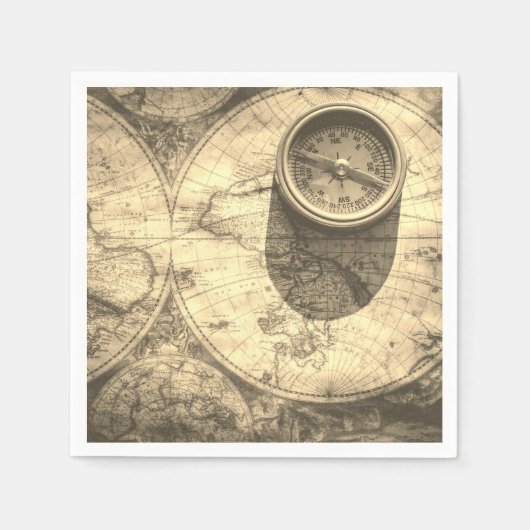 Gold Ancient Map & Compass Paper Napkins Serviette (Vorderseite)