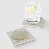 Gold and Aqua Scallop Shell Coastal Steinuntersetzer (Seitenansicht)