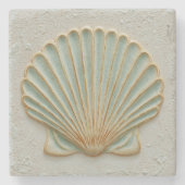 Gold and Aqua Scallop Shell Coastal Steinuntersetzer (Vorderseite)