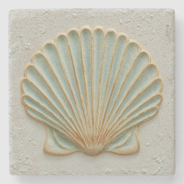 Gold and Aqua Scallop Shell Coastal Steinuntersetzer