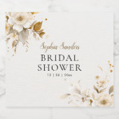 Gold and Beige Elegant Floral Bridal Shower Schaumweinetikett (Einzelnes Label)