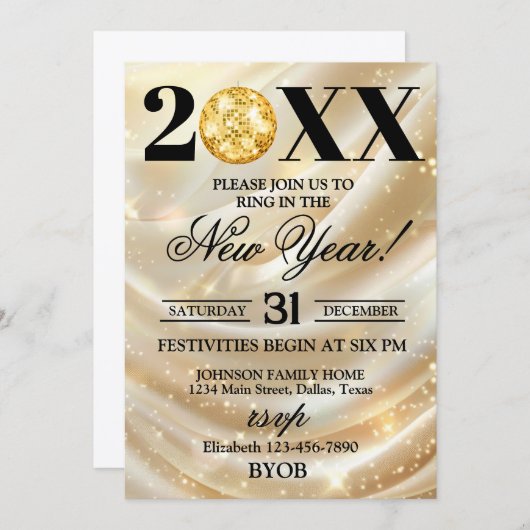 Gold and Black 2026 New Years Eve Party Invitation Einladung (Vorne/Hinten)