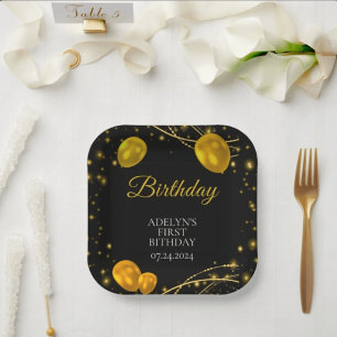 "Gold and Black Baby First Birthday" Pappteller
