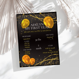 "Gold and Black Baby First Birthday year" Poster