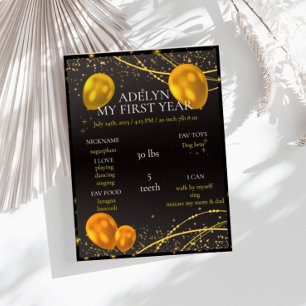 "Gold and Black Baby First Birthday year" Poster