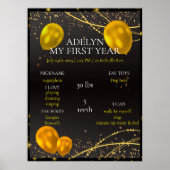 "Gold and Black Baby First Birthday year" Poster (Vorne)