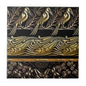 gold and black Birds fish Butterfly art pattern Fliese (Vorderseite)