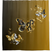 Gold and Black Butterfly Floral Art Duschvorhang (Vorderseite)