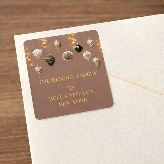 Gold and Black Christmas Baubles Adressaufkleber