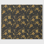 Gold and Black Christmas Poinsettia Flowers Geschenkpapier (Flach)