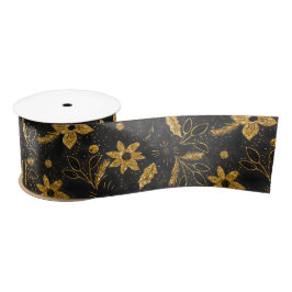 Gold and Black Christmas Poinsettia Flowers Satinband