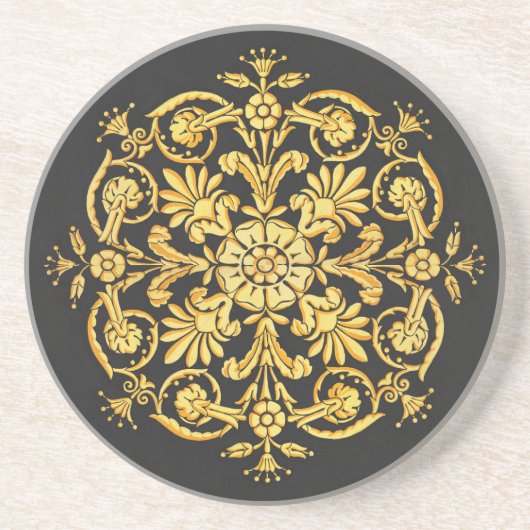 Gold And Black Floral Pattern Getränkeuntersetzer (Vorne)