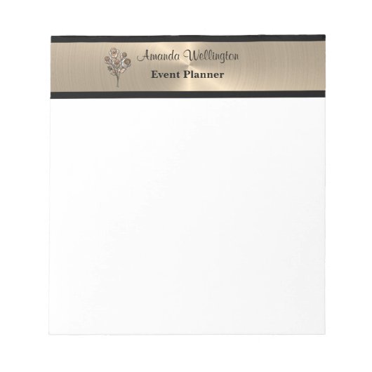 Gold and Black Floral Roses Professional Notepad Notizblock (Vorderseite)