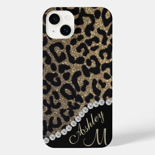 Gold and Black Glitter Leopard Personalized iPhone Hülle (Rückseite)