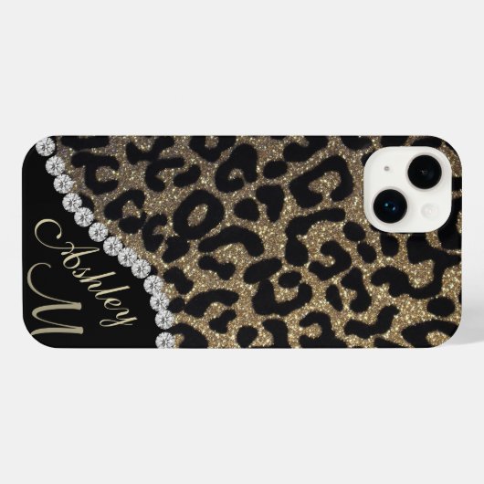 Gold and Black Glitter Leopard Personalized iPhone Hülle (Rückseite (Horizontal))