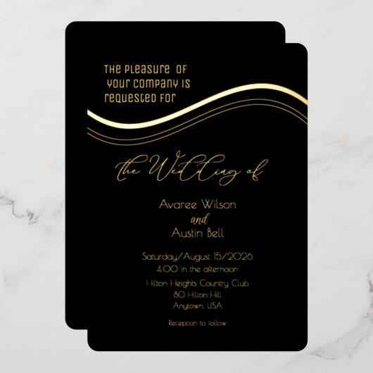 Gold and Black Minimalist Wedding Invitation Folieneinladung (Vorderseite/Rückseite)