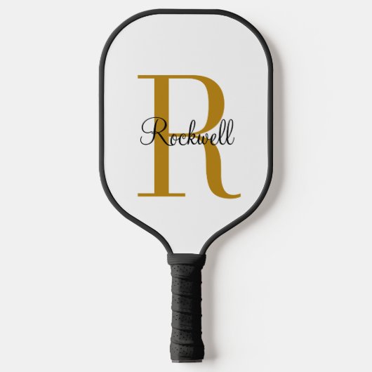 Gold and Black Modern Monogram Pickleball Schläger (Vorderseite)