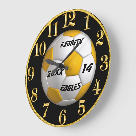 Gold and black soccer clock with Player Name Große Wanduhr (Winkel)