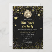 Gold and Black Stars Confetti New Year's Eve Party Einladung (Vorderseite)