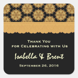 Gold and Black Wedding Danke für Hochzeit R354 Quadratischer Aufkleber