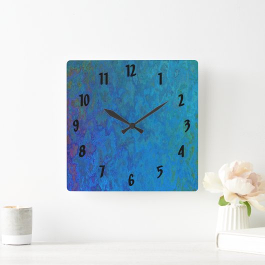 gold and blue abstract design quadratische wanduhr (Zuhause)