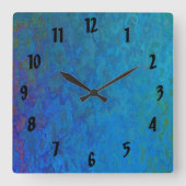 gold and blue abstract design quadratische wanduhr (Vorderseite)