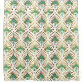 Gold and blue Art Deco pattern on White Duschvorhang (Vorderseite)
