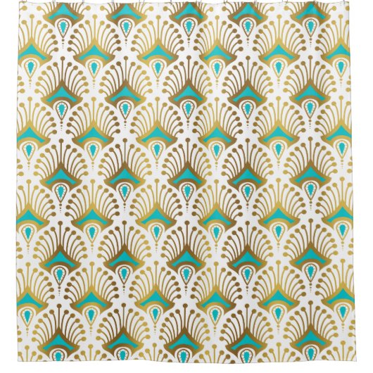 Gold and blue Art Deco pattern on White Duschvorhang (Vorderseite)