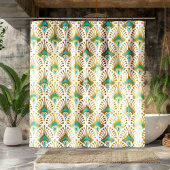 Gold and blue Art Deco pattern on White Duschvorhang