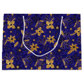 Gold and Blue Christmas Poinsettia Flowers Große Geschenktüte (Vorderseite)