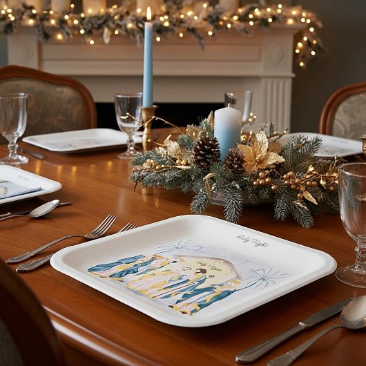 Gold and blue nativity holiday pappteller